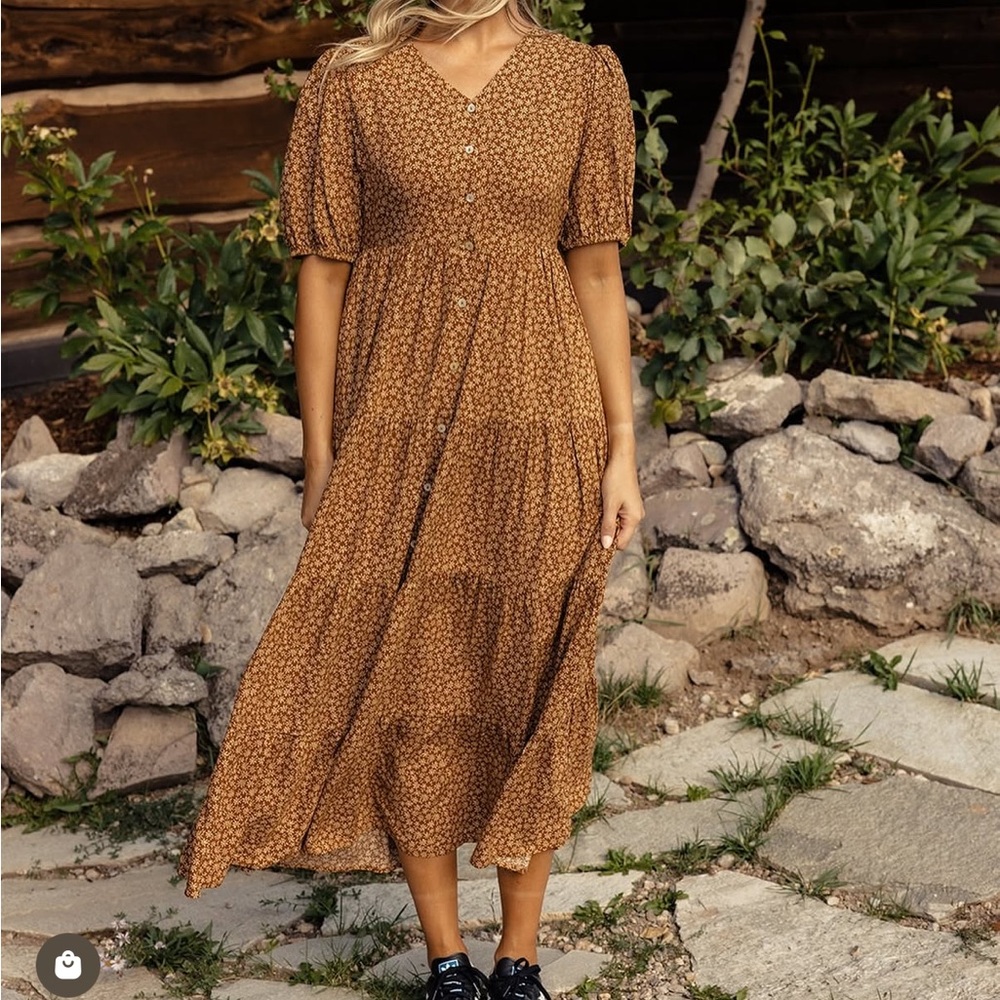 Roolee Brown Floral Midi Dress